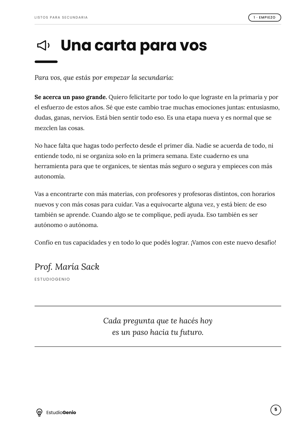 Cuadernillo - Listos para secundaria